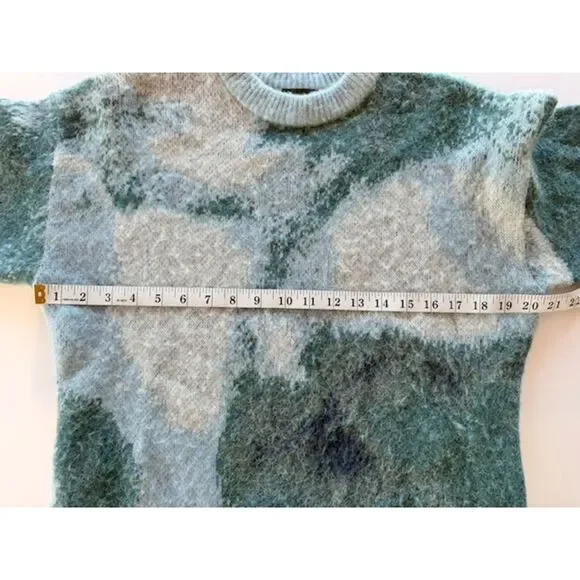 NEW The Kooples Abstract Colorblock Knit Alpaca Crewneck Wool Sweater in Blue XS